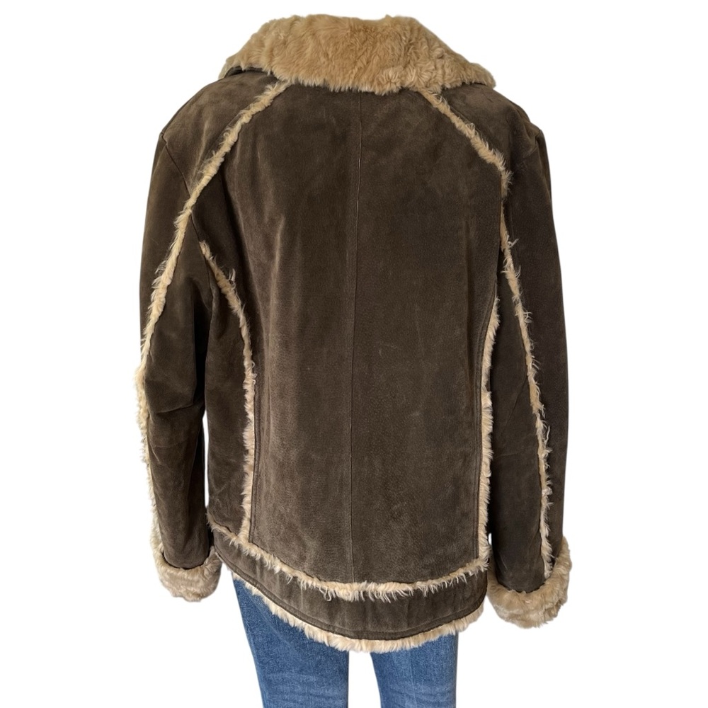 Wilsons Leather 100% leather suede coat faux fur trim brown olive XL - Picture 5 of 16